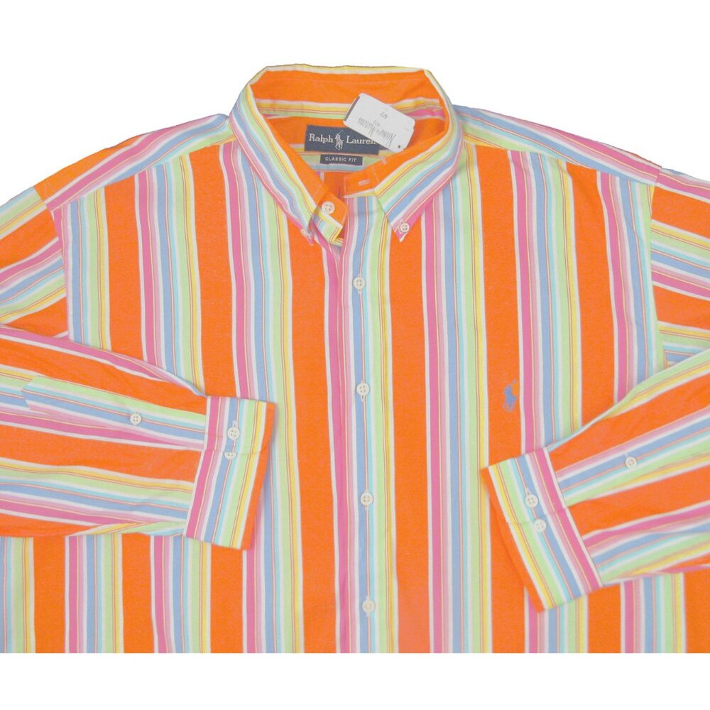NEW Vintage Polo Ralph Lauren Shirt! 17 (XL) Bright Orange Pink Yellow Blue